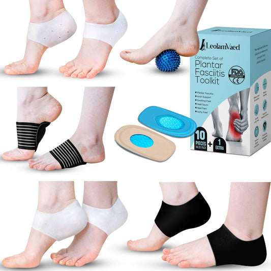 Gel Heel Sleeve Socks Plantar Fasciitis Relief with Arch Support & Spiky Massage Ball – 11pcs