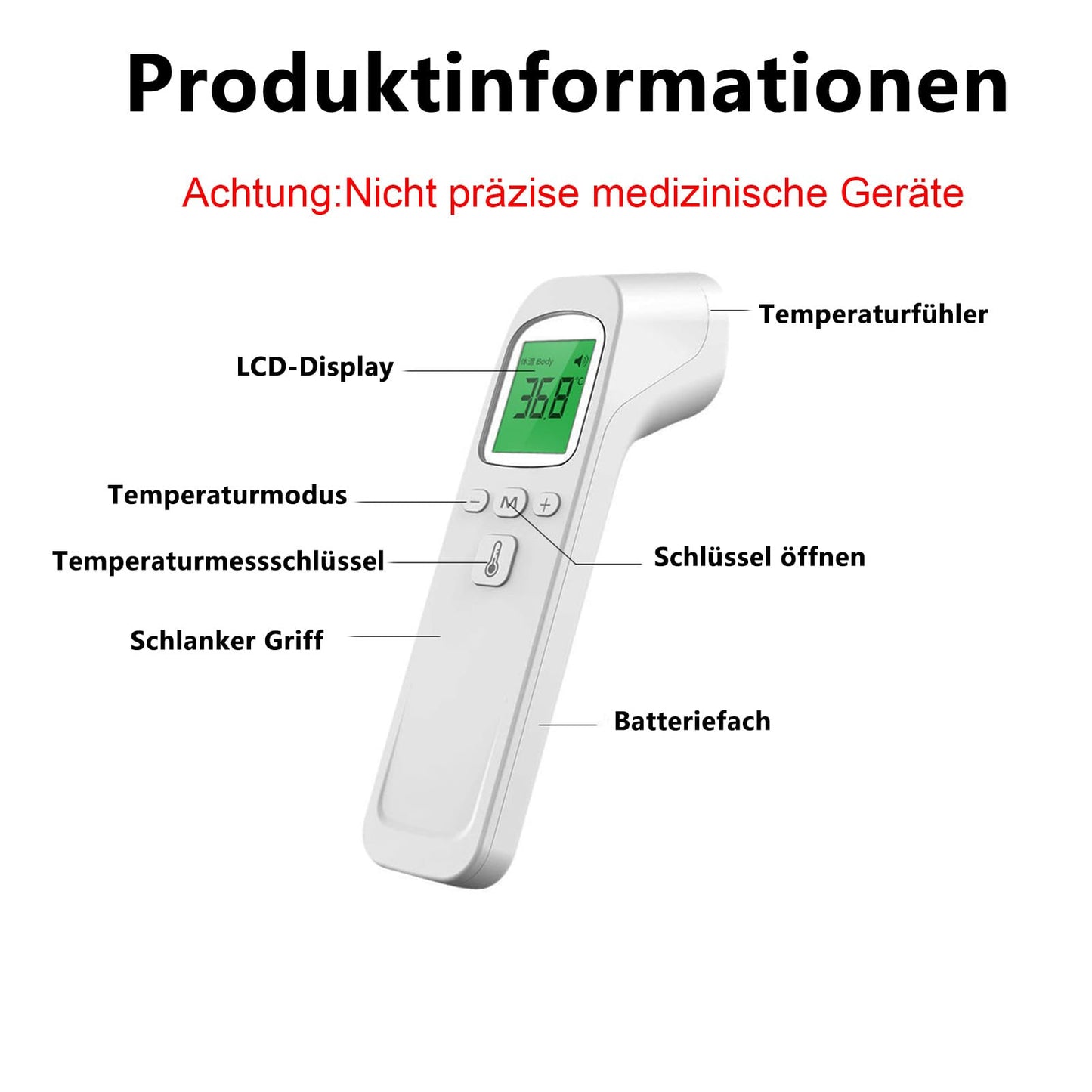 Infrared Forehead Thermometer Non-Contact Digital with LCD Display – White