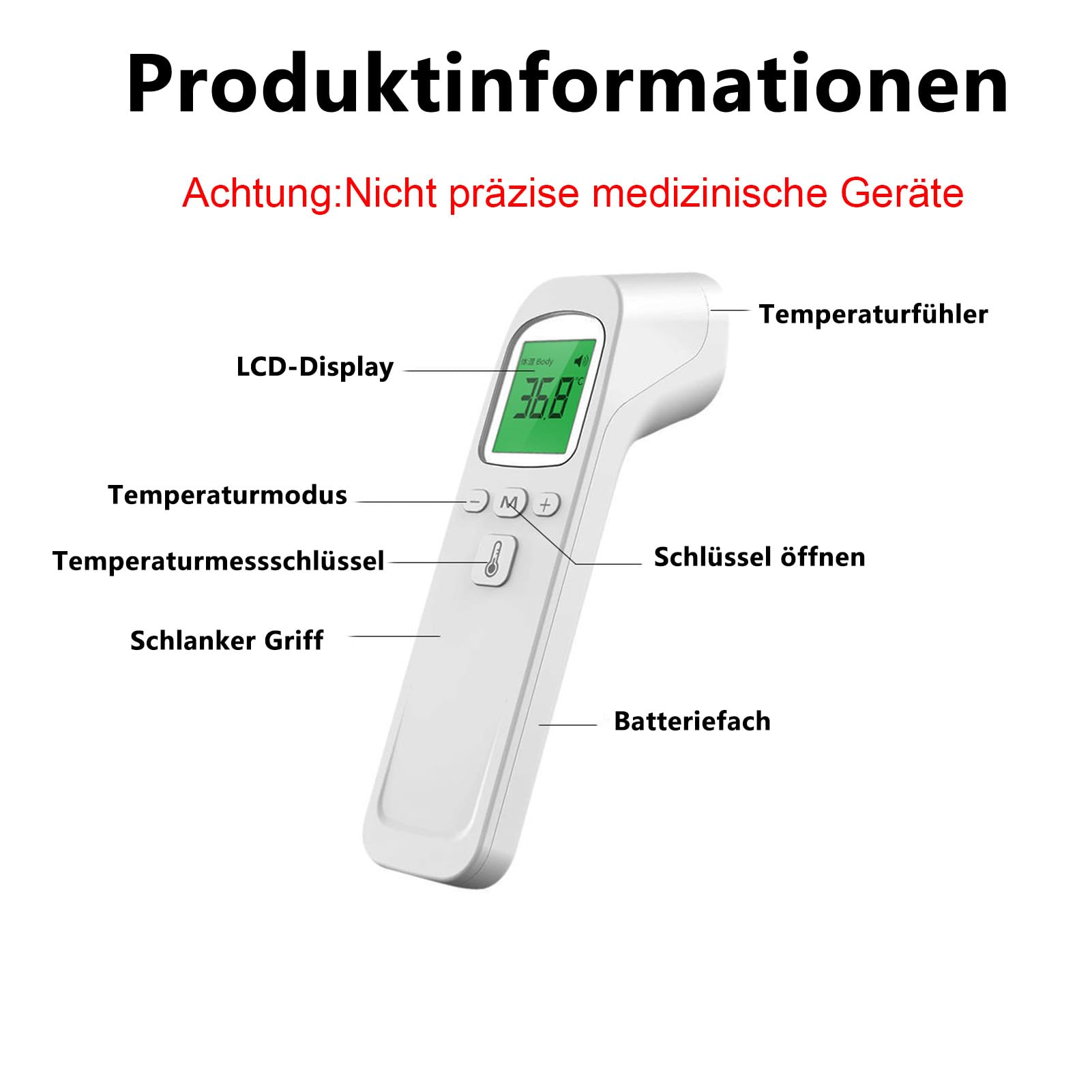 Infrared Forehead Thermometer Non-Contact Digital with LCD Display – White