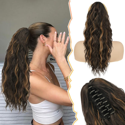 Claw Clip Ponytail Extension 45cm Curly Wavy Synthetic Hair – Natural