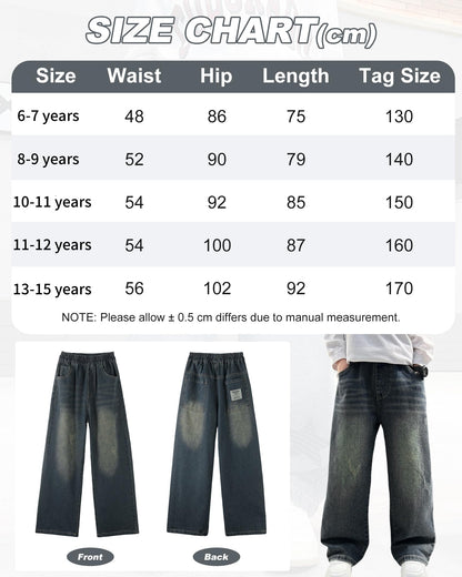 Boys Baggy Cargo Jeans Elastic Waist Multi-Pocket Denim – Blue 160 (11-12Y)