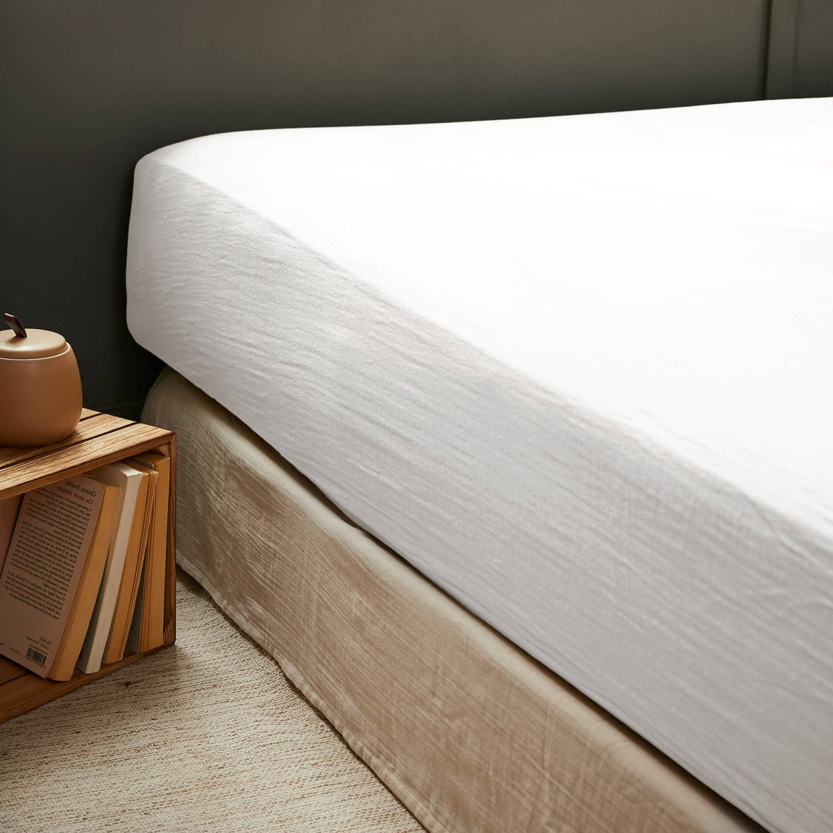 Luofanfei muslīna palags ar gumiju 90 × 200 cm, balts - Gultify