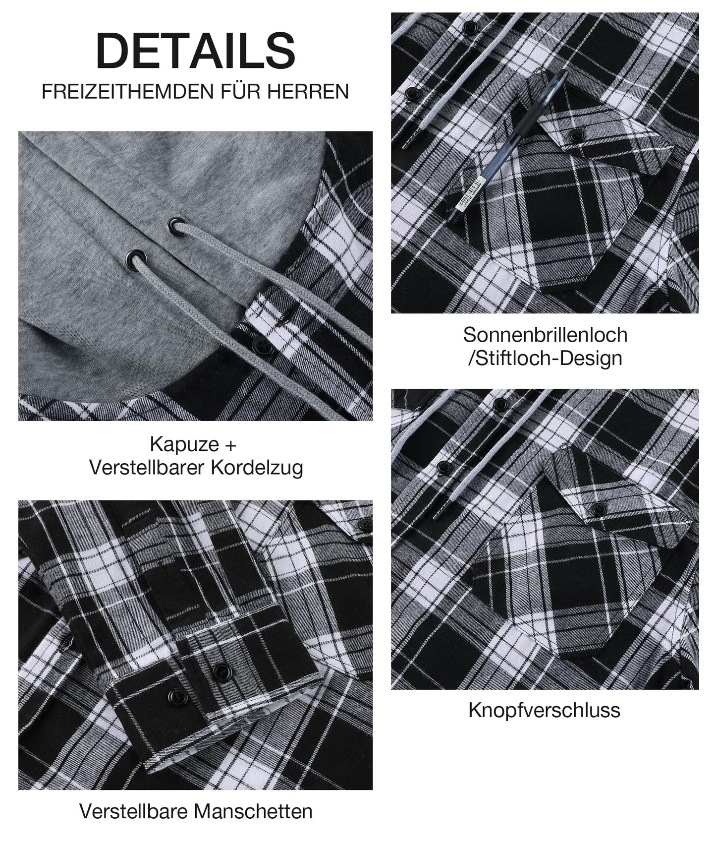 Men's Plaid Flannel Hooded Shirt Long Sleeve Lumberjack Outdoor Casual – Charcoal XXL