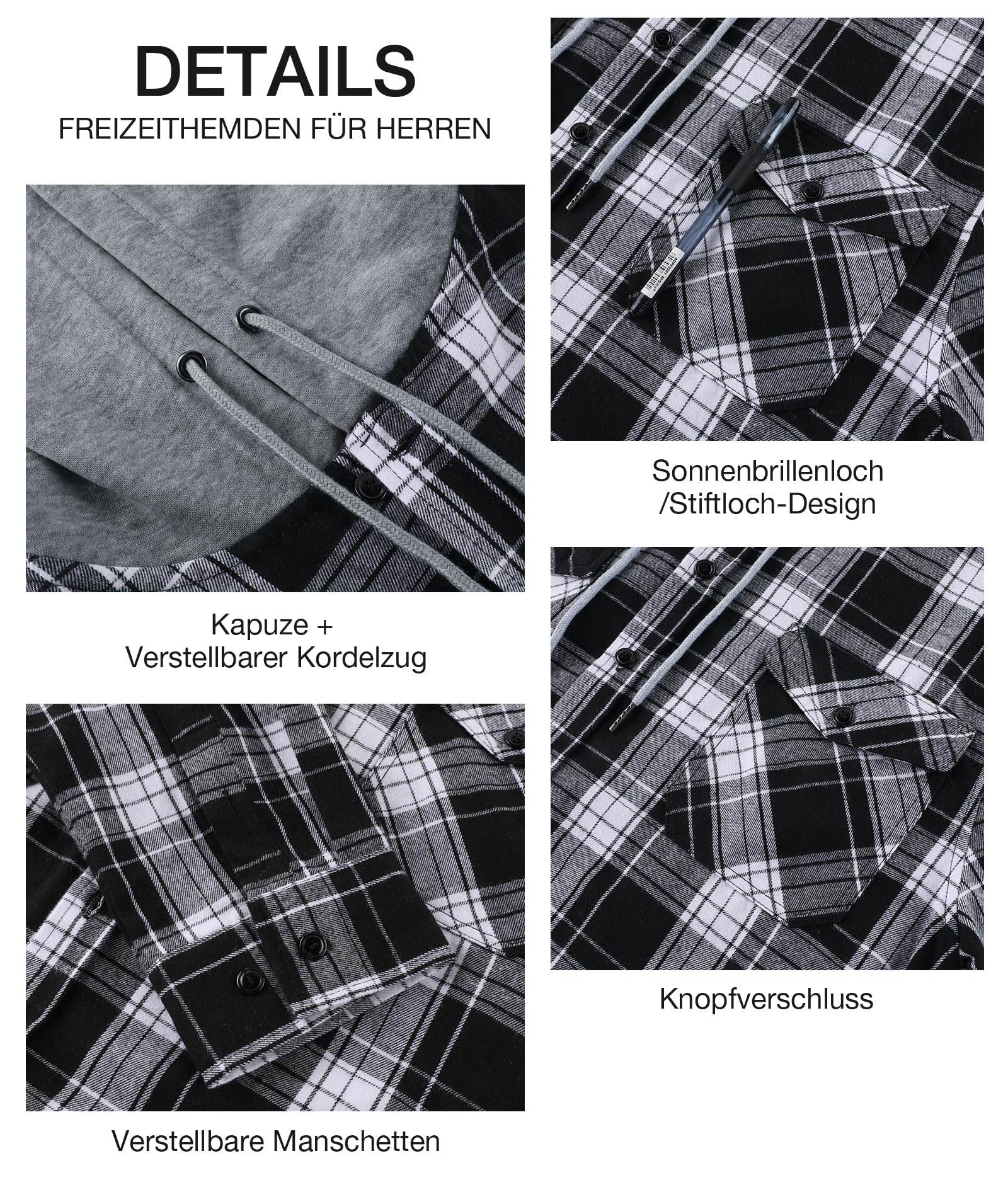 Men's Plaid Flannel Hooded Shirt Long Sleeve Lumberjack Outdoor Casual – Charcoal XXL