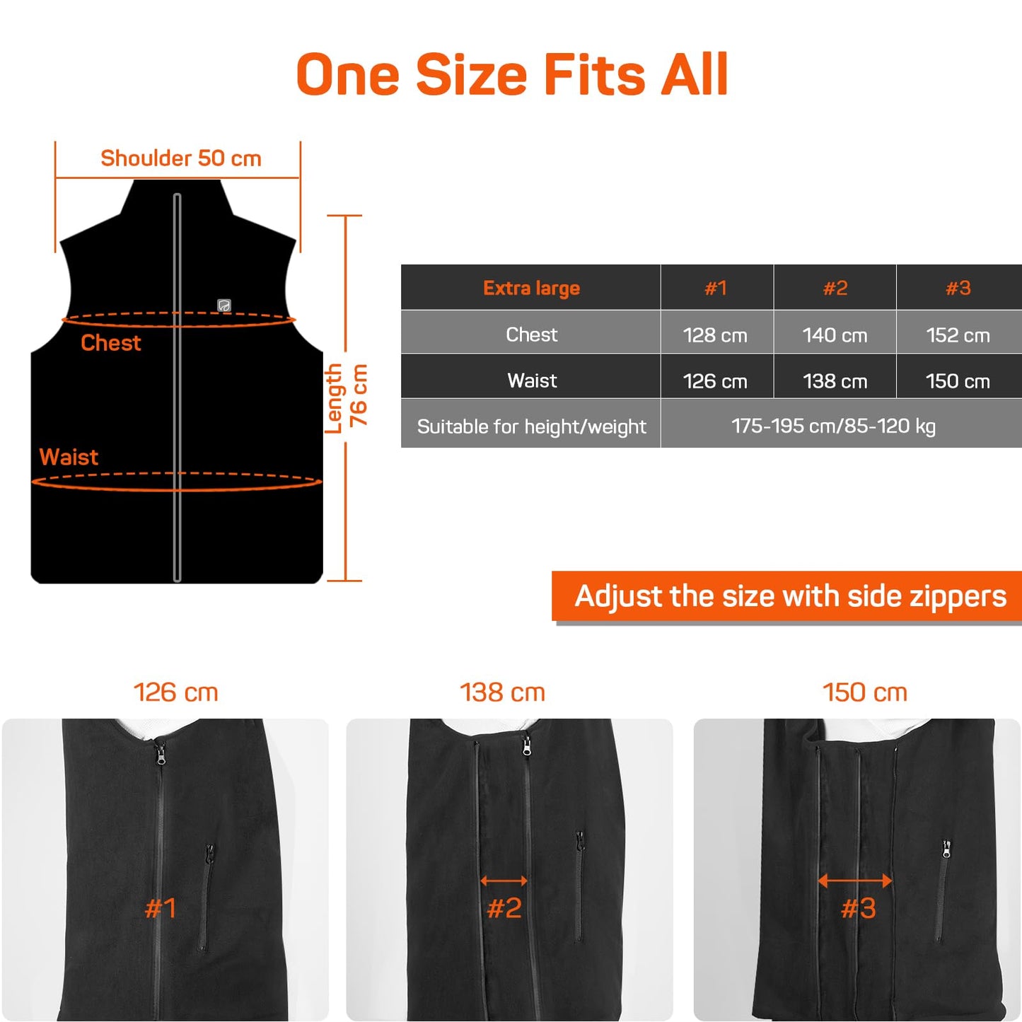 Men's & Women's Heated Fleece Vest Adjustable Electric – Black XL