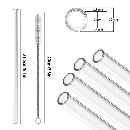 Glass Drinking Straws Reusable 6pc (3x15cm/3x21.5cm) + 2 Brushes – Clear
