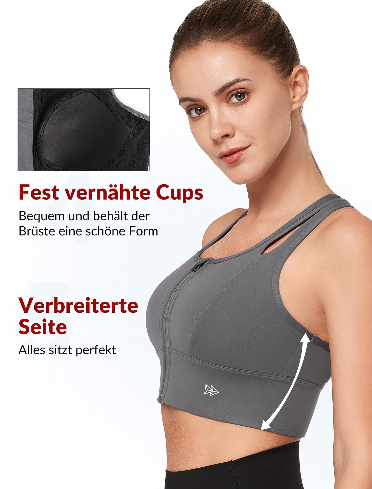Sports Bra Hollow-Out Racerback Front Closure Strong Support – Grey XXL