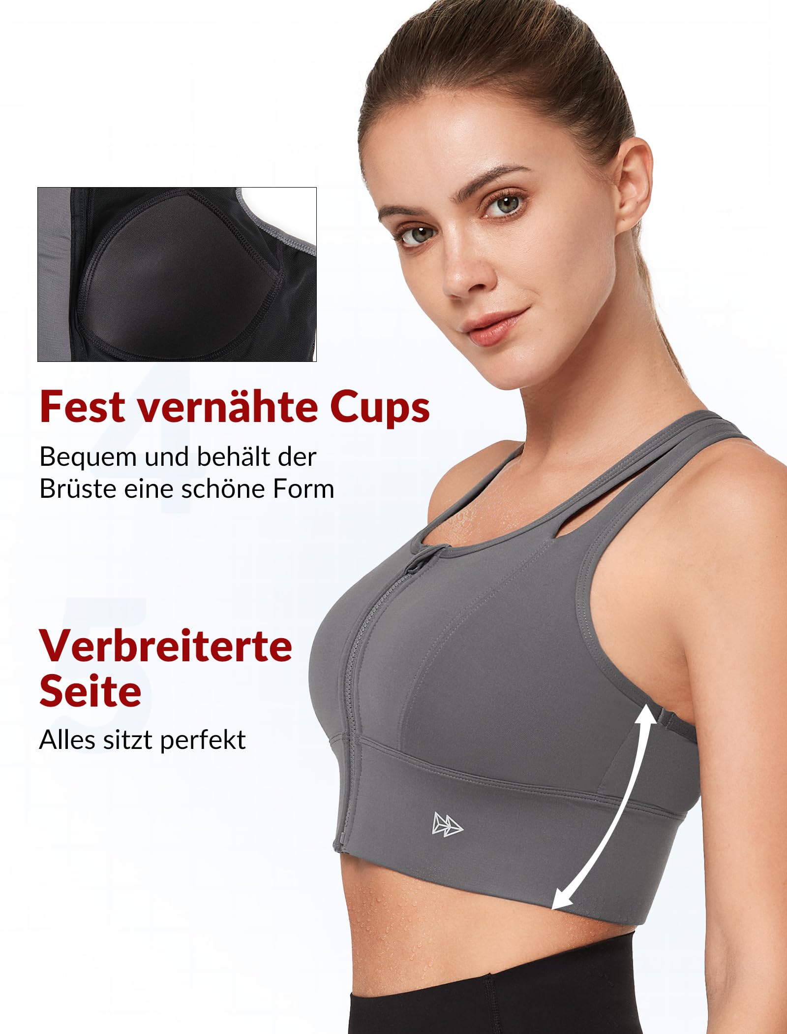 Sports Bra Hollow-Out Racerback Front Closure Strong Support – Grey XXL
