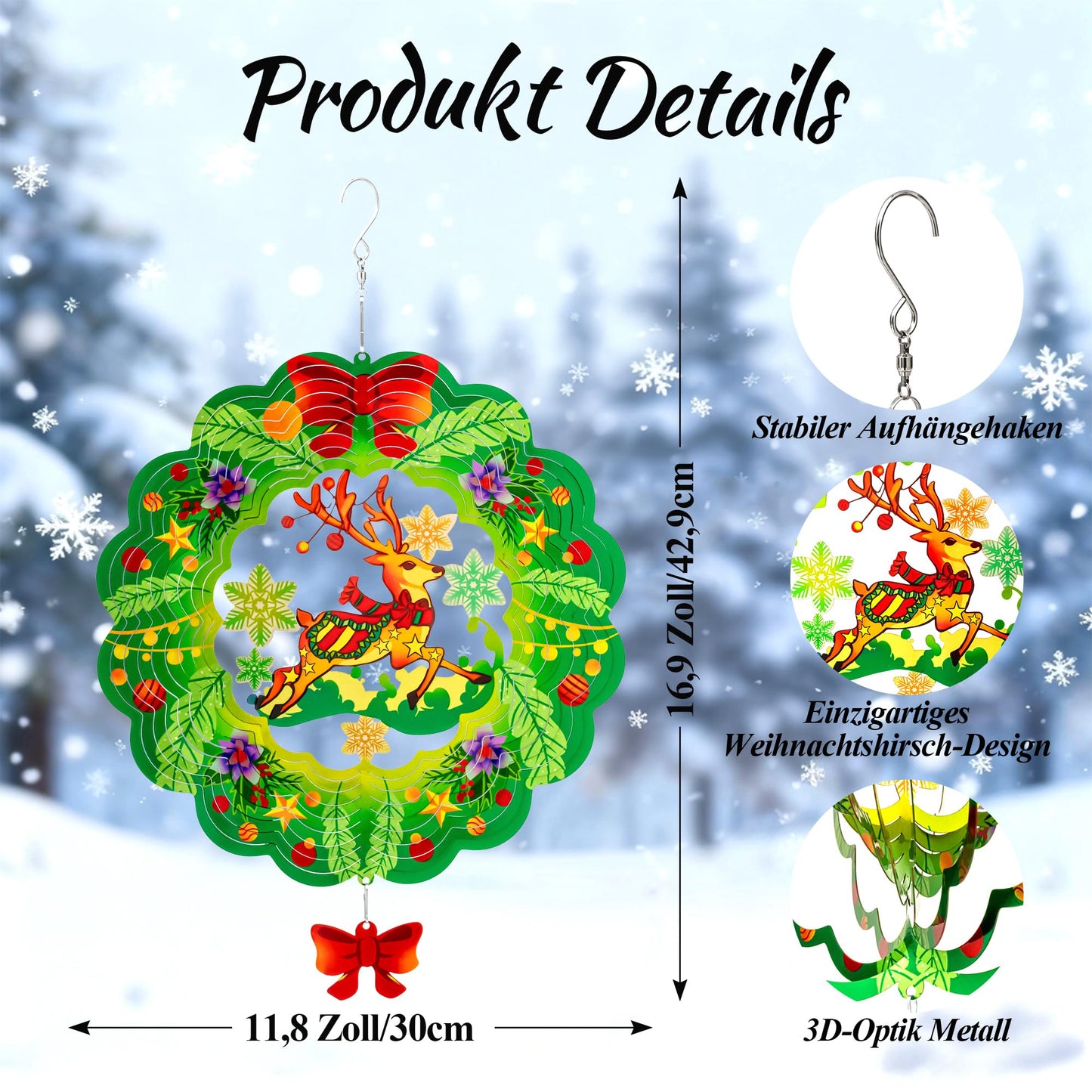 3D Deer Wind Chimes Outdoor Colourful Windchime for Garden & Patio – Multicolour
