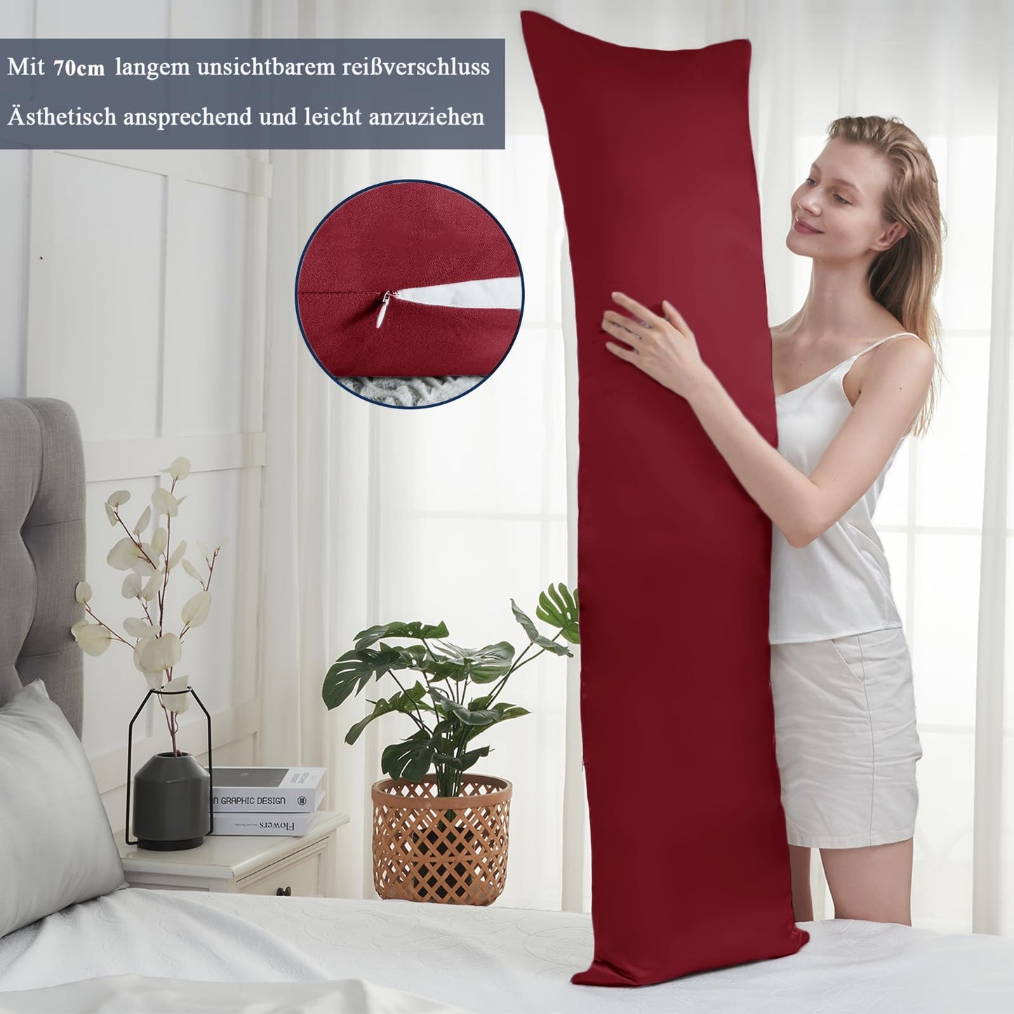Side Sleeper Pillowcase Set 2 40x145cm Soft Eco-Certified Side Pillow Covers – Red
