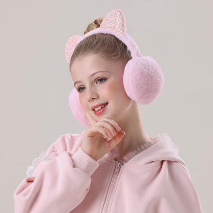 Ear Muffs for Girls Soft Plush Adjustable Warmers – Winter Black