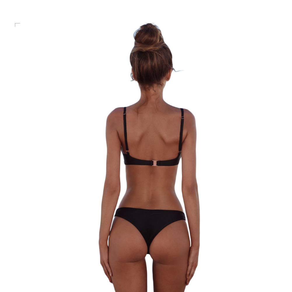 meioro Bikini Sets for Women Push Up Thong Low Waist Swimsuit Bikini Set Swimwear Beachwear (L, Black)