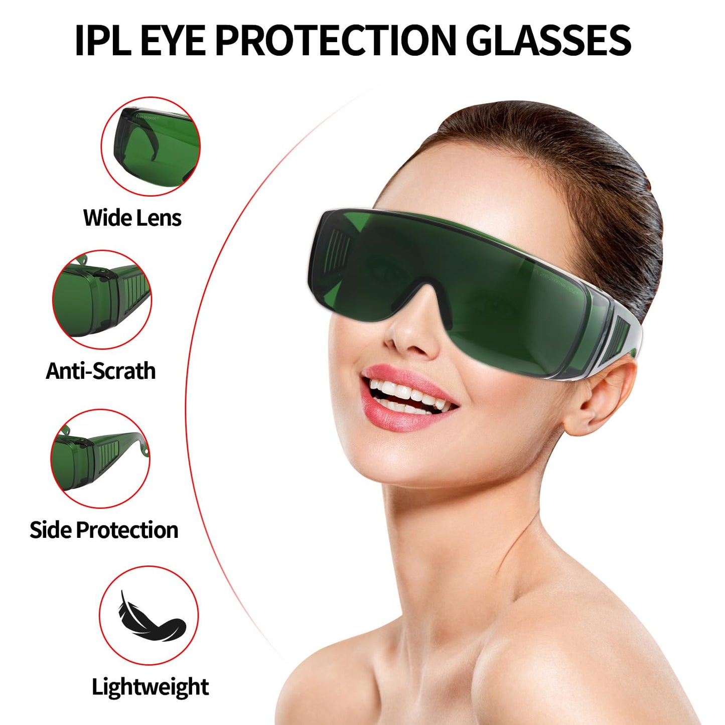 IPL Protective Glasses 200–2000nm Eye Safety for Laser/Tanning – Green