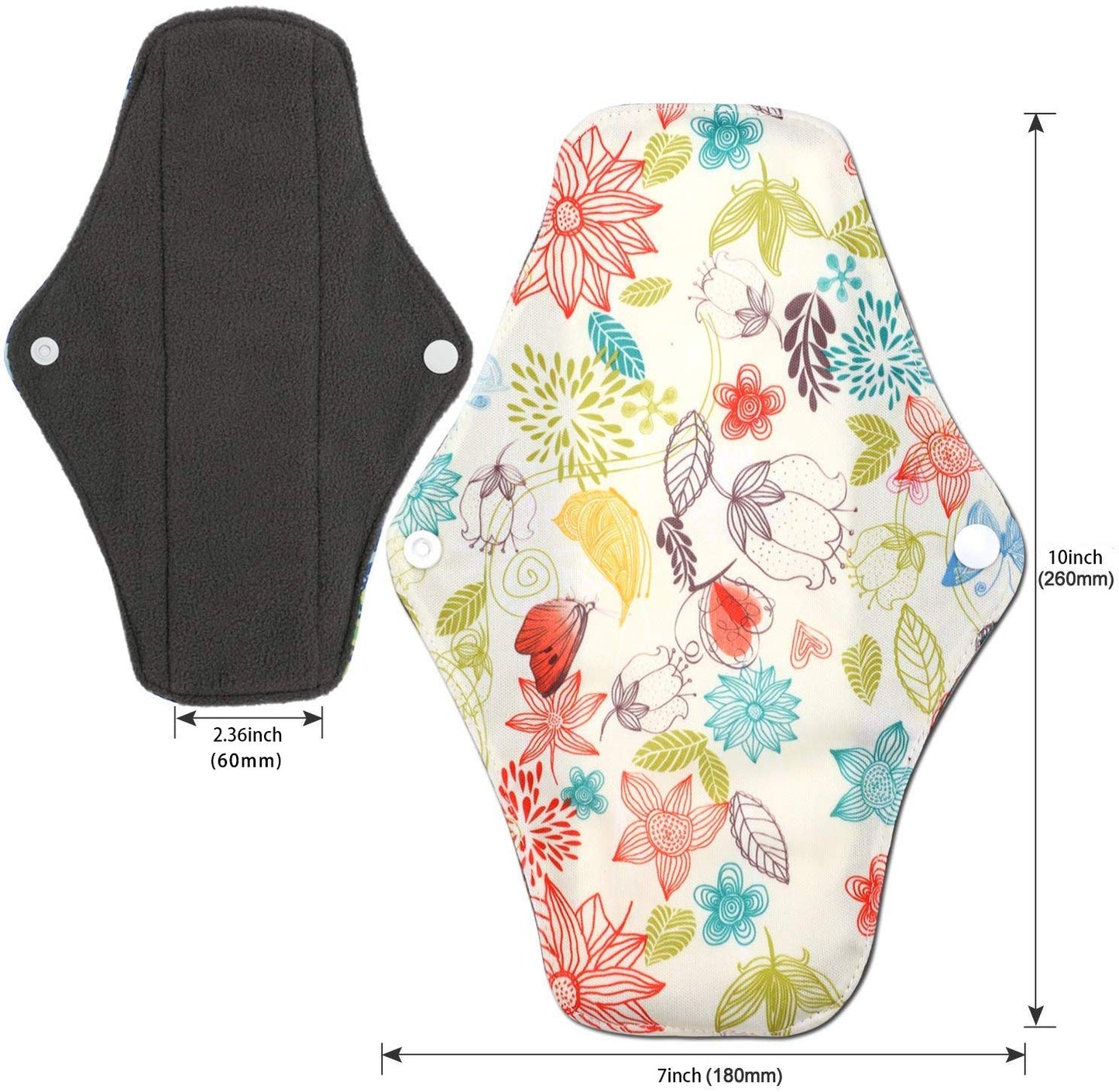 Reusable Sanitary Wipes Pads (7 in 1, 10 inch), Antibacterial Bamboo Panty Liners with Wet Bag, Heavy Flow Night Washable