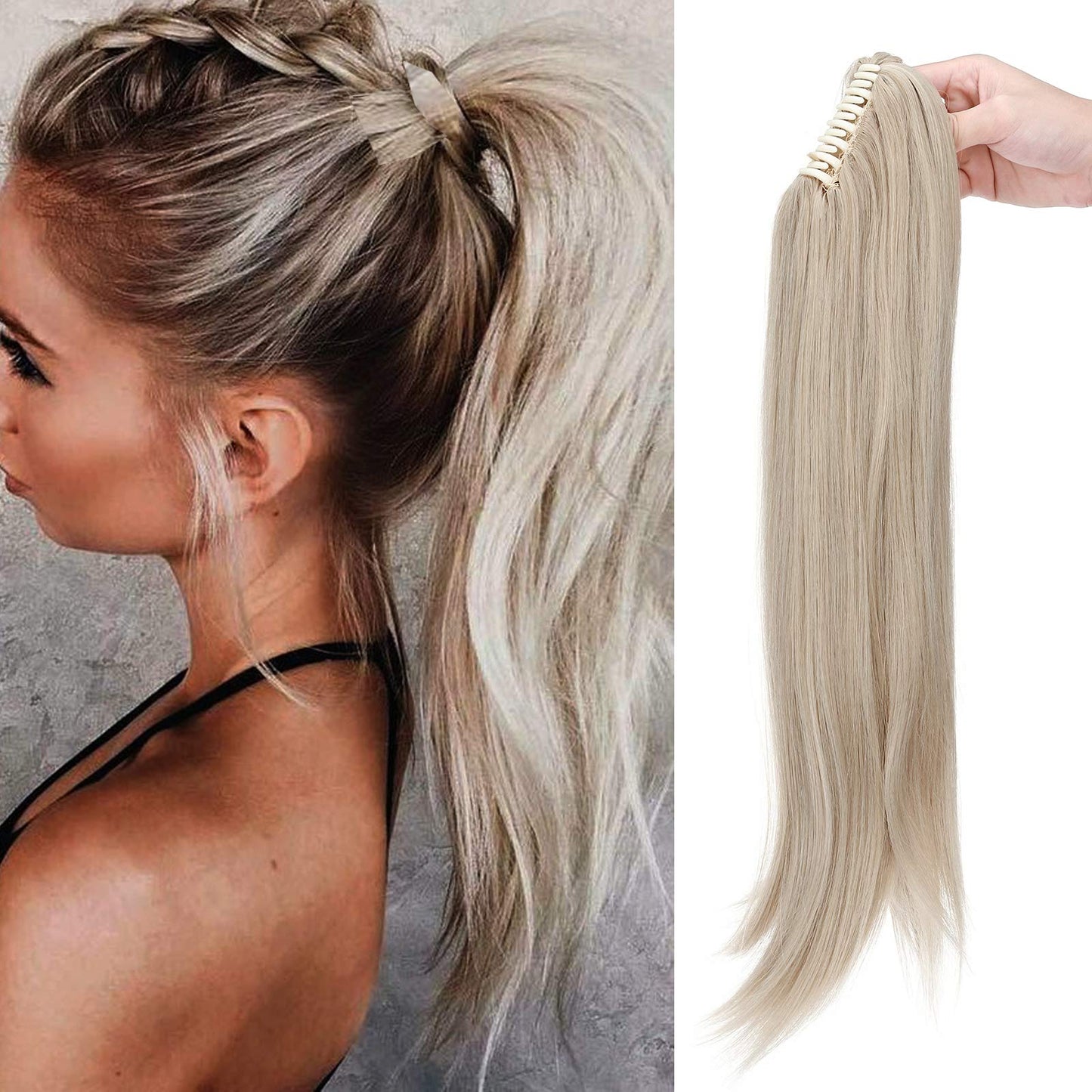 Clip-in Ponytail Braid Heat-Resistant Micro-Wavy Hairpiece 55cm – Ash Blonde Mix