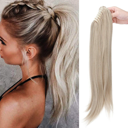 Clip-in Ponytail Braid Heat-Resistant Micro-Wavy Hairpiece 55cm – Ash Blonde Mix