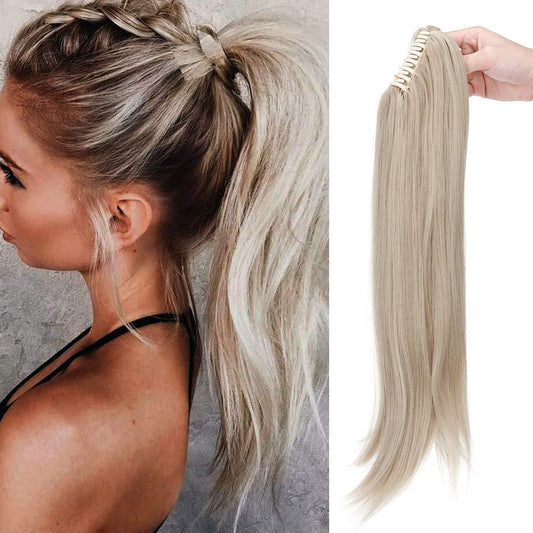 Clip-in Ponytail Braid Heat-Resistant Micro-Wavy Hairpiece 55cm – Ash Blonde Mix