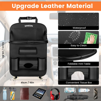 Einesin Car Seat Organizer with Table, Car Back Seat Organizer for Kids, Multifunctional Waterproof Back Seat Organizer with