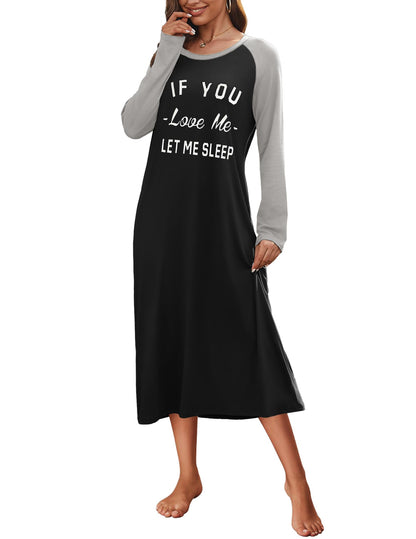 Ekouaer Women's Long Sleeve Nightgown Printed Crew Neck Soft Lightweight – Black XXL