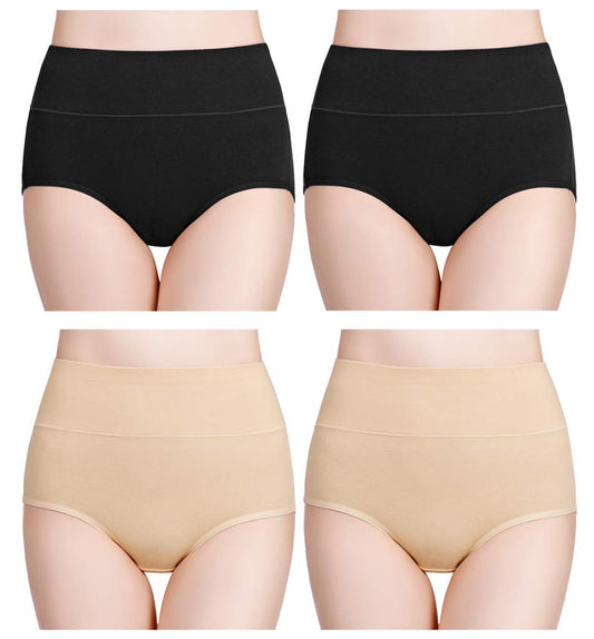 Women's High Waist Cotton Panties 4-Pack Comfortable Breathable – Black/Apricot XXL
