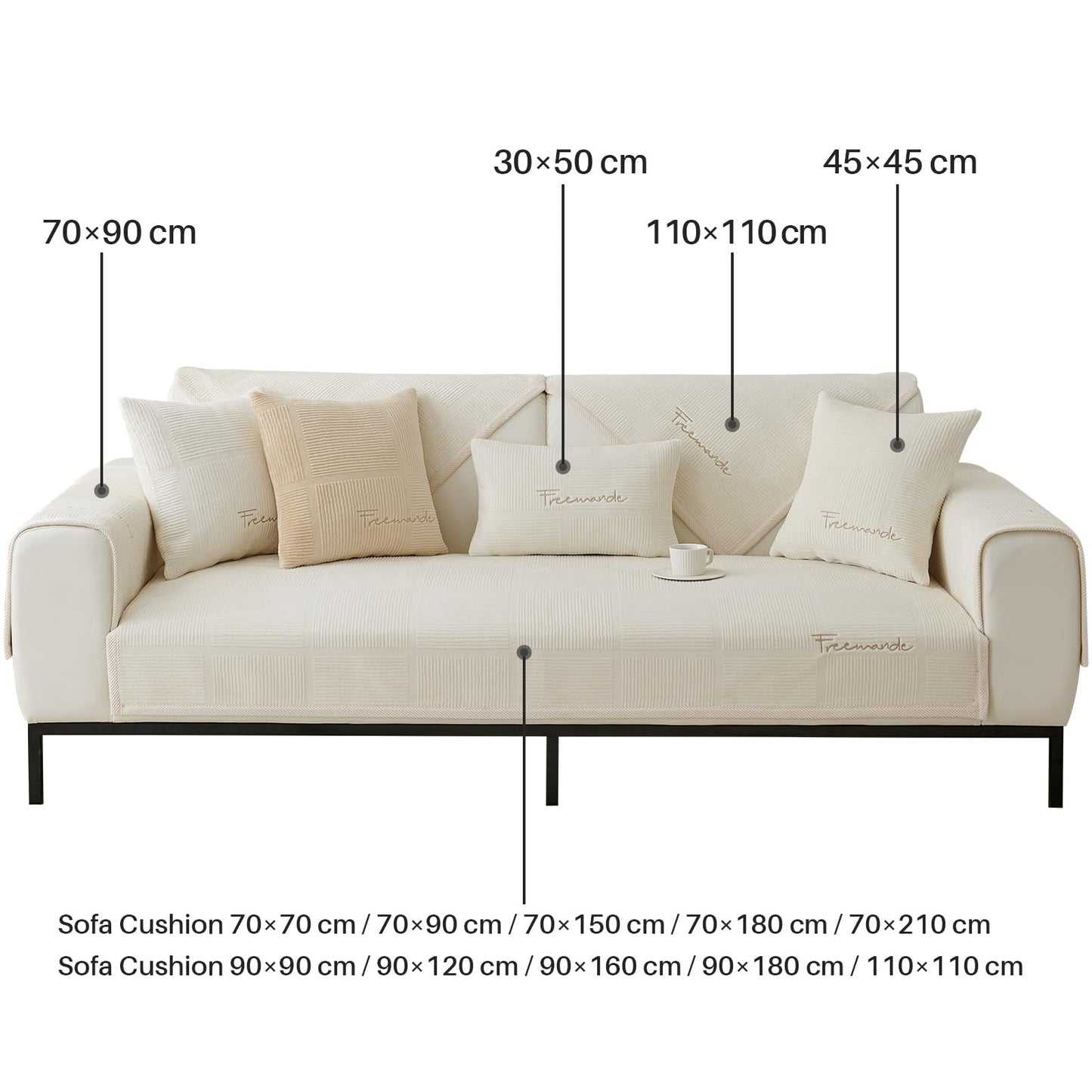 3-Seater Velvet Sofa Cover Non-Slip Pet-Friendly Protective – White 90×90cm