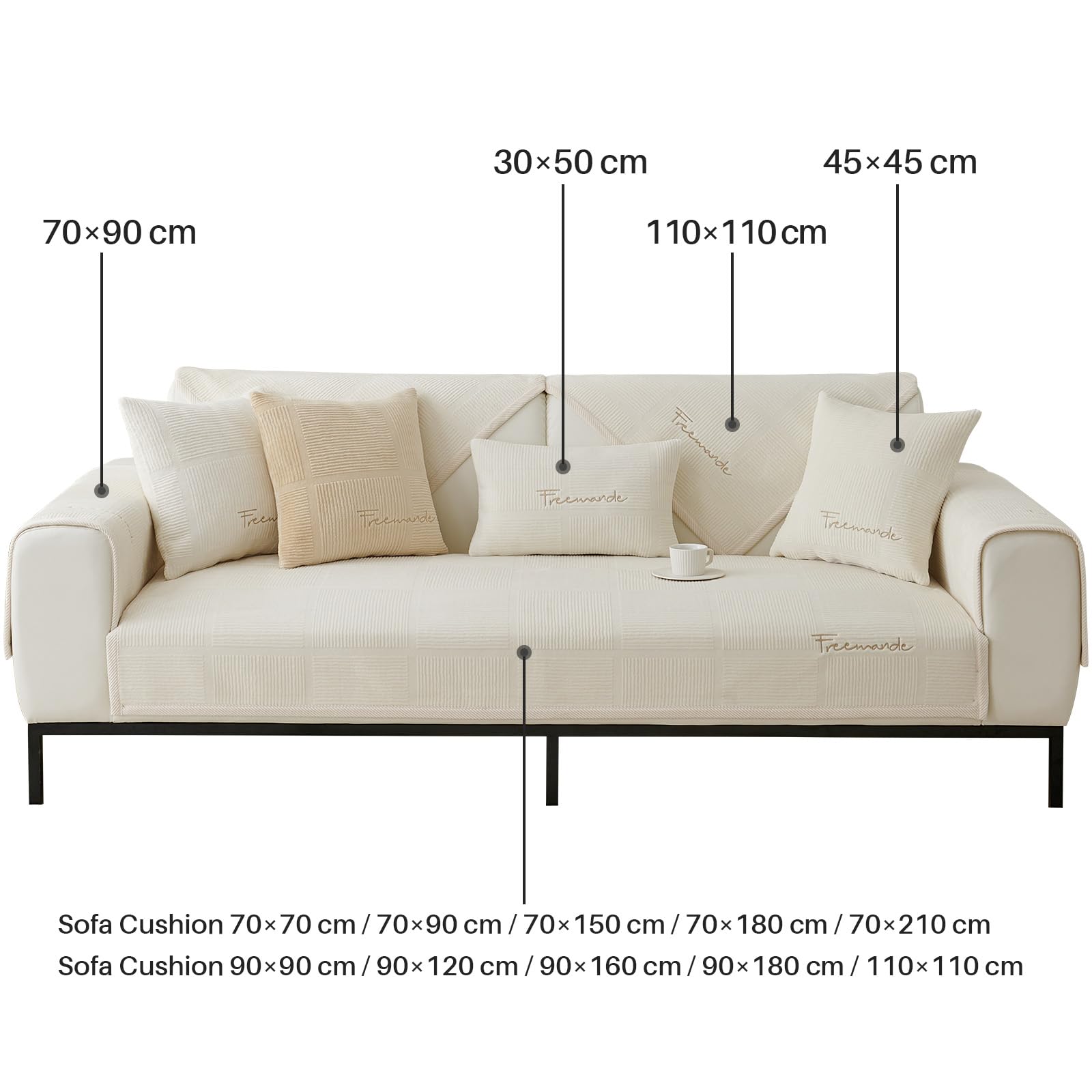 3-Seater Velvet Sofa Cover Non-Slip Pet-Friendly Protective – White 90×90cm