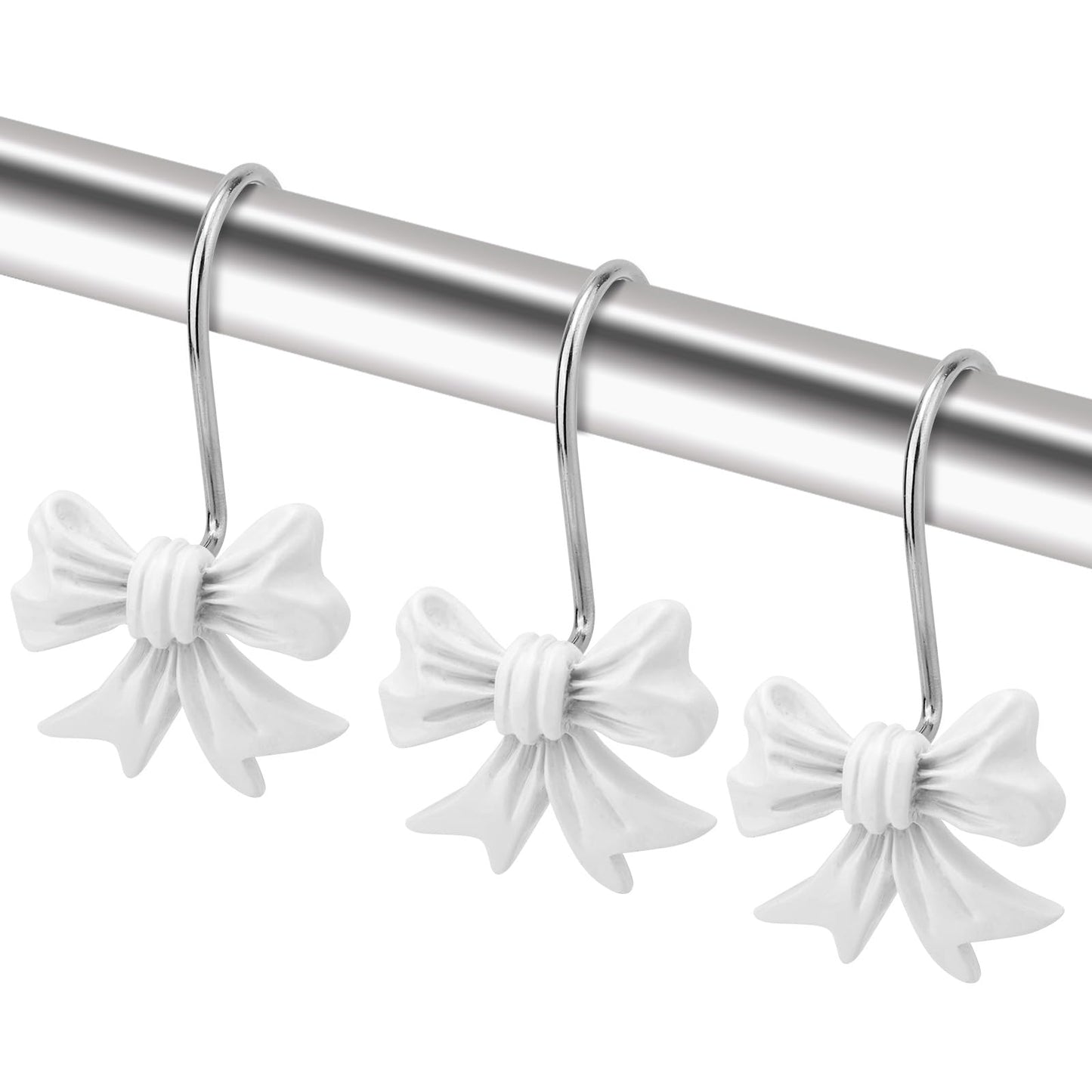 Shower Curtain Hooks 12pcs Bow Knot Decorative Metal Rings – White