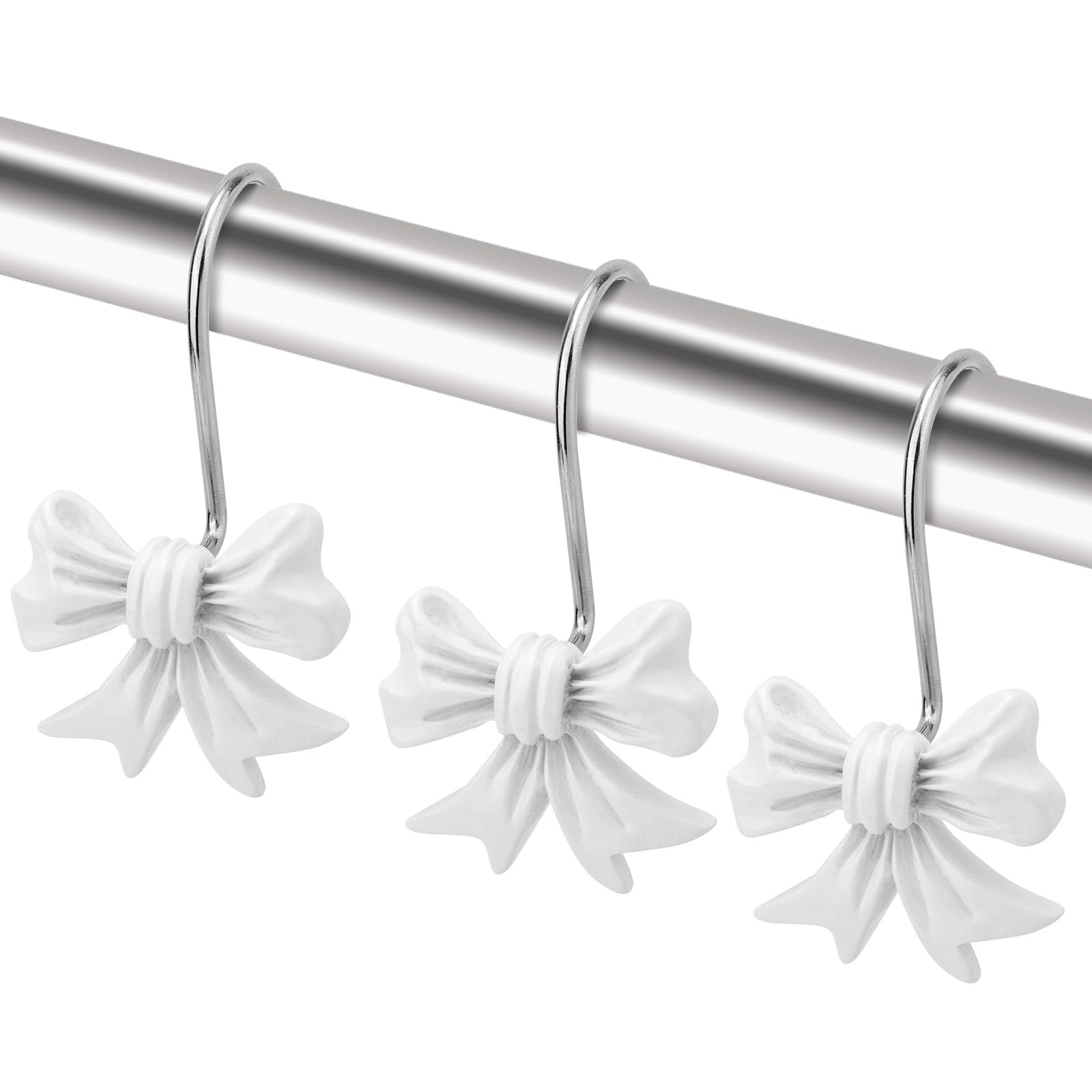 Shower Curtain Hooks 12pcs Bow Knot Decorative Metal Rings – White
