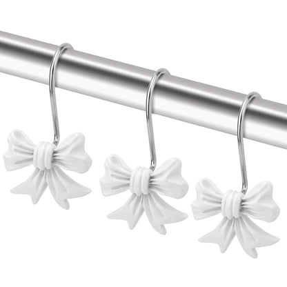 Shower Curtain Hooks 12pcs Bow Knot Decorative Metal Rings – White
