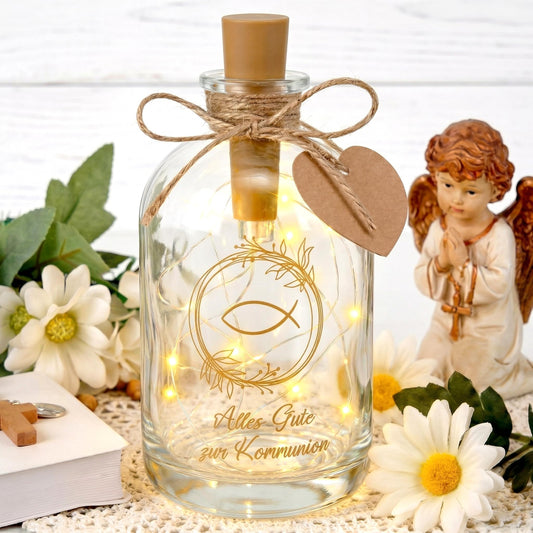 Communion LED Bottle Light Money Gift 'Happy Communion' Decorative String – Gold