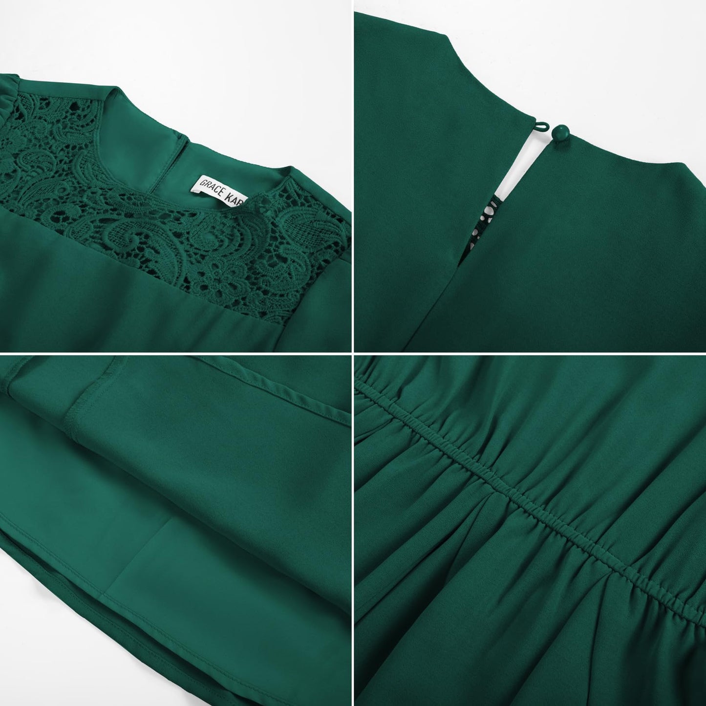 Girls' Mesh A-Line Party Dress Elegant Round Neck Princess – Dark Green 7Y