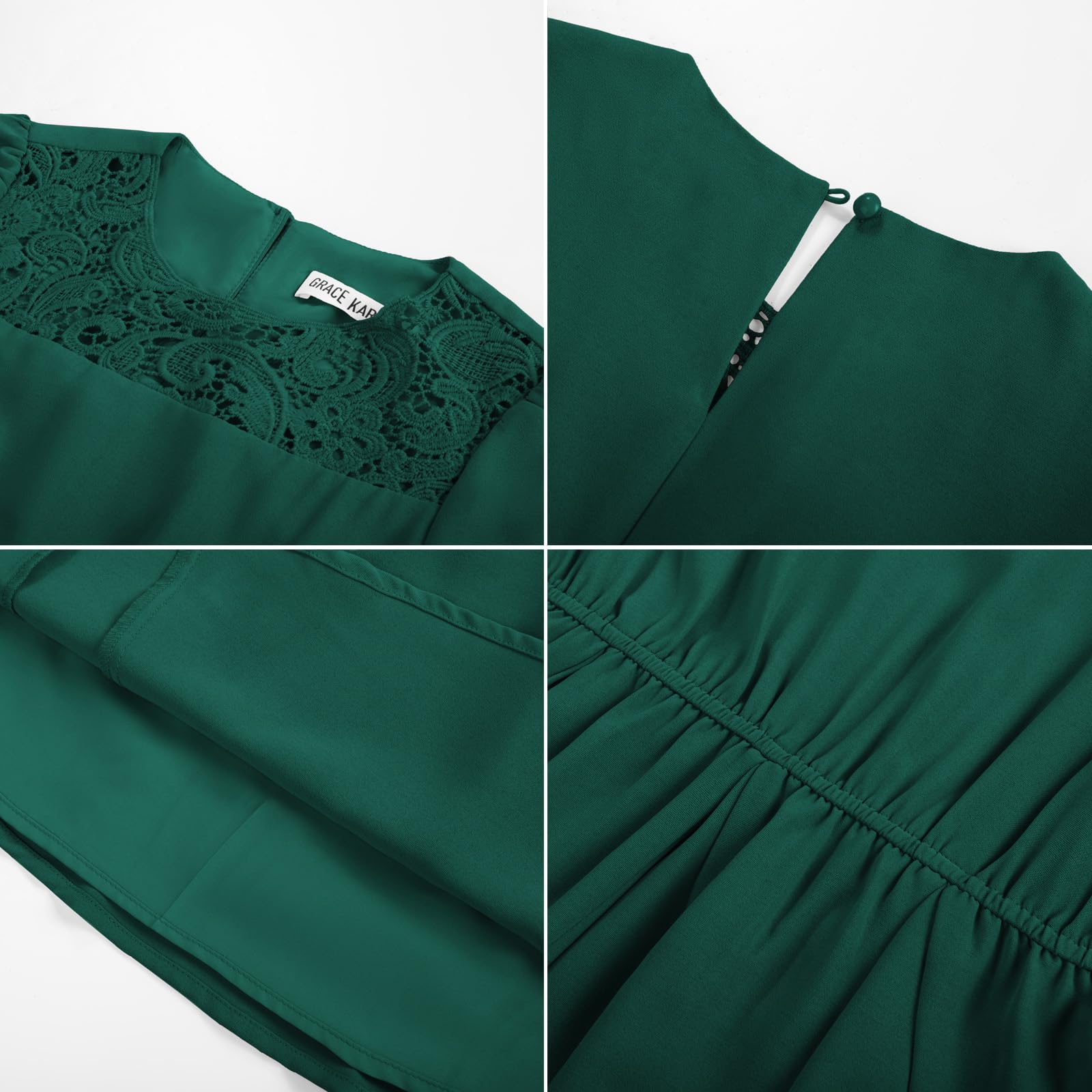 Girls' Mesh A-Line Party Dress Elegant Round Neck Princess – Dark Green 7Y