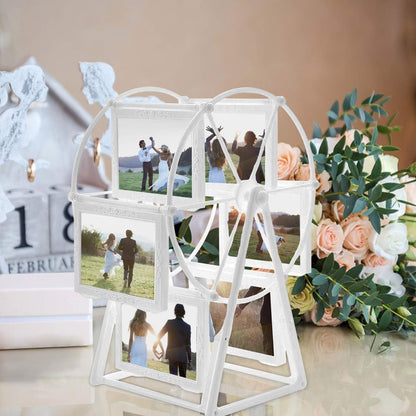 Rotating Photo Frame Ferris-Wheel 6-Frame Holds 12 Photos Self-Assembly – White