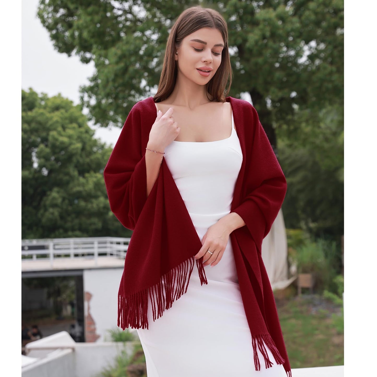 Women's Pashmina Scarf Burgundy Shawl Warm Festive Evening Wrap – Burgundy