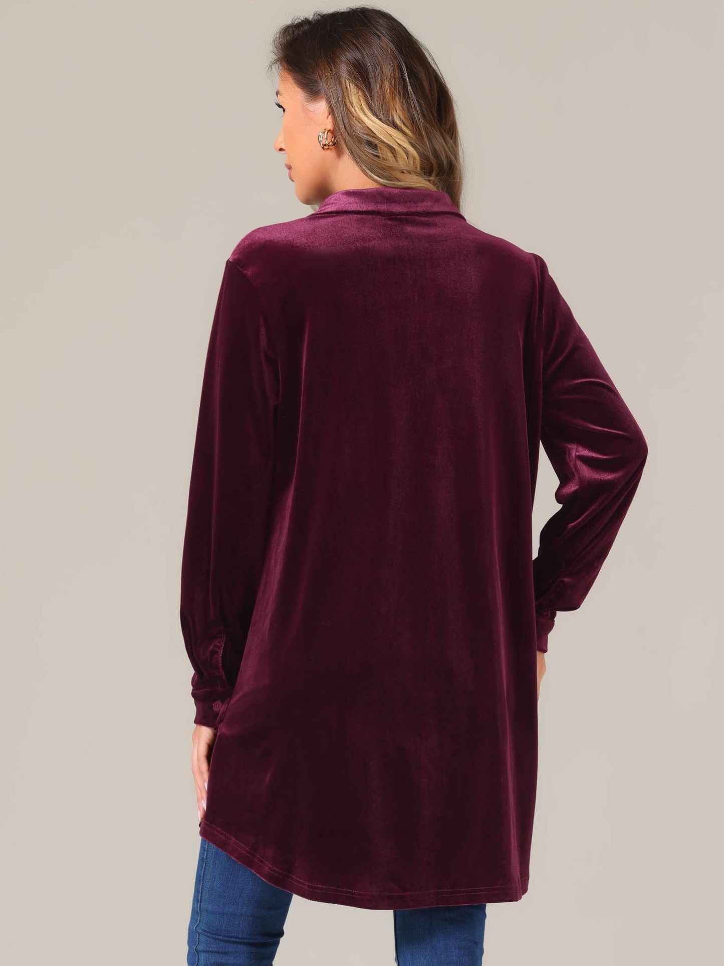 Women's Velvet Christmas Button-Front Tunic Long Sleeve – Red S