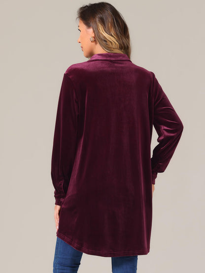 Women's Velvet Christmas Button-Front Tunic Long Sleeve – Red S
