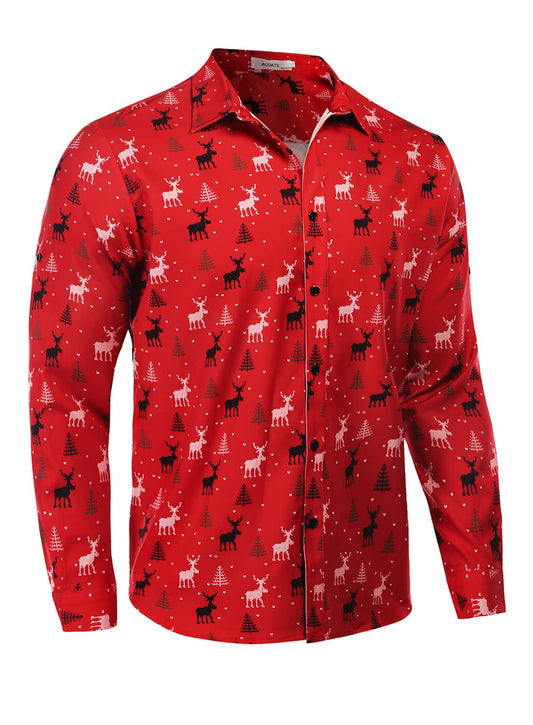 Men’s Christmas Shirt Santa Button-Down Long Sleeve Casual – White L
