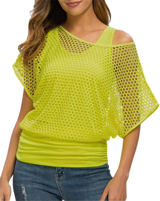 Mesh Shirt 80s Style Party Top Neon Green – XL