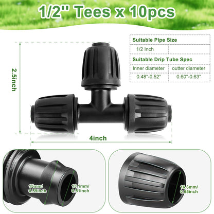 Micro Drip T Piece 1/2 inch Plastic with Barbs 10pcs Barbed Garden Hose Connector Garden Irrigation Barbed Tee T-connector