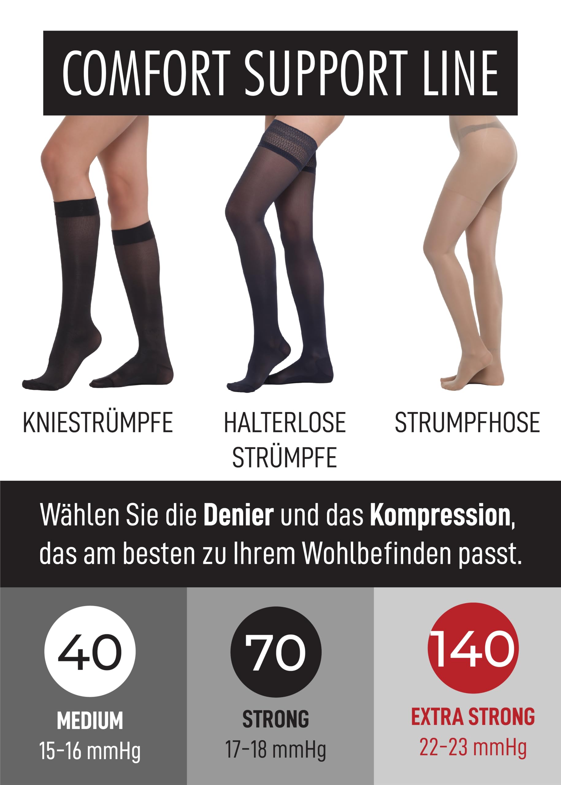 Women's Graduated Compression Tights 140 Denier 22–23 mmHg Medical Support – Made in Italy
