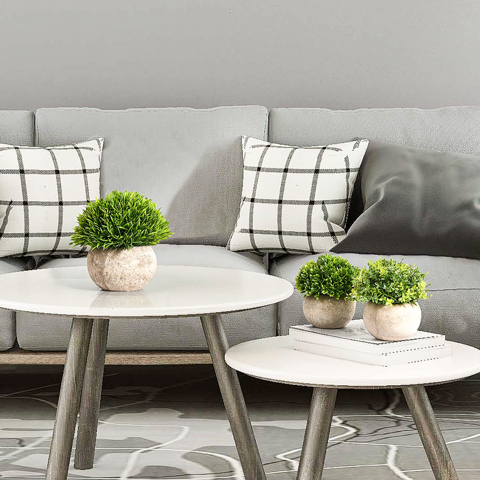 GoMaihe Artificial Plant 3 Pieces Artificial Plants with Grey Pot, 9.5 x 13 cm Indoor and Outdoor Plastic Fake Green Grass,