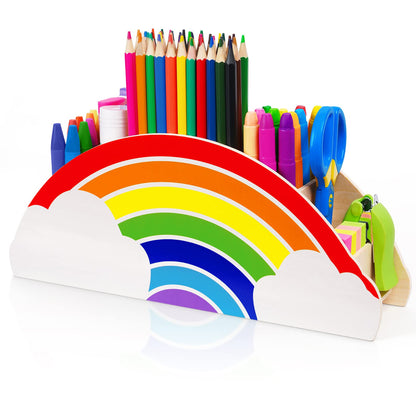 Gamenote Wooden Desk Organizer, Rainbow Pencil Holder/Pen Holder/Table Organizer/Multifunctional Organizer for Kids Office
