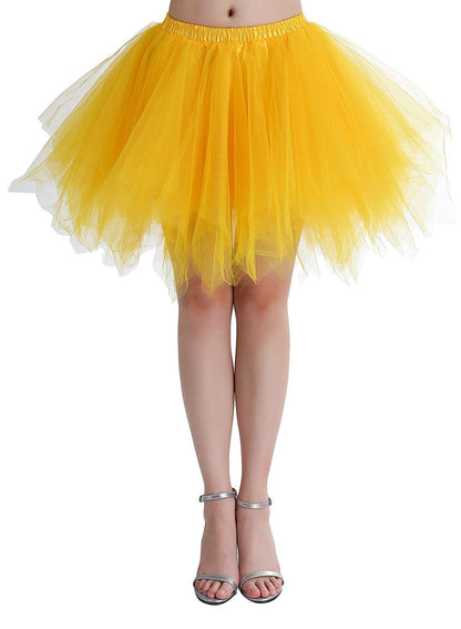 ChicWind Carnival Women's 80s Plus Size Puffy Tulle Skirt Tutu Skirts Tulle Petticoat (MULTIWAY), Yellow, XL/XXL/XXXL
