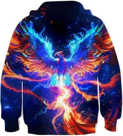 Boys' Hoodie 3D Phoenix Print Colourful – 8-11 Years