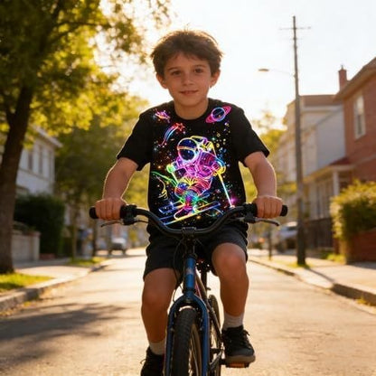 Boys' T-Shirt Short Sleeve Crew Neon Astronaut Print – 9-10 Years