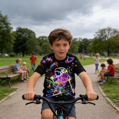 Boys' T-Shirt Short Sleeve Crew Neon Astronaut Print – 9-10 Years