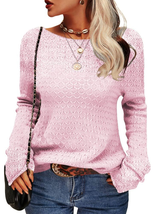 Women's Long Sleeve Slim Knit Pullover Round Neck Autumn Sweater