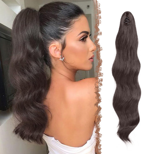 Ponytail Hairpiece Clip-in Wavy, Heat-resistant – Medium Brown 50cm