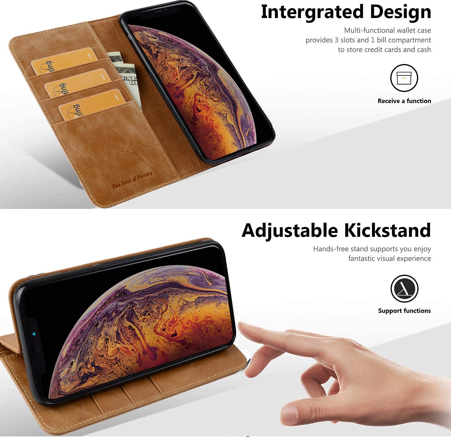 VISOUL iPhone 11 Pro Case, Shockproof Cell Phone Case [100% Cowhide Leather] [RFID Blocker] [Auto Sleep/Wake], TPU Protective