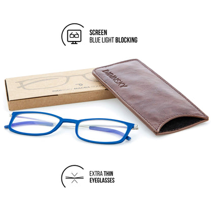 Rectangular Reading Glasses Ultra-Flat ULTEM Frame Anti-Reflective - Blue +1.0